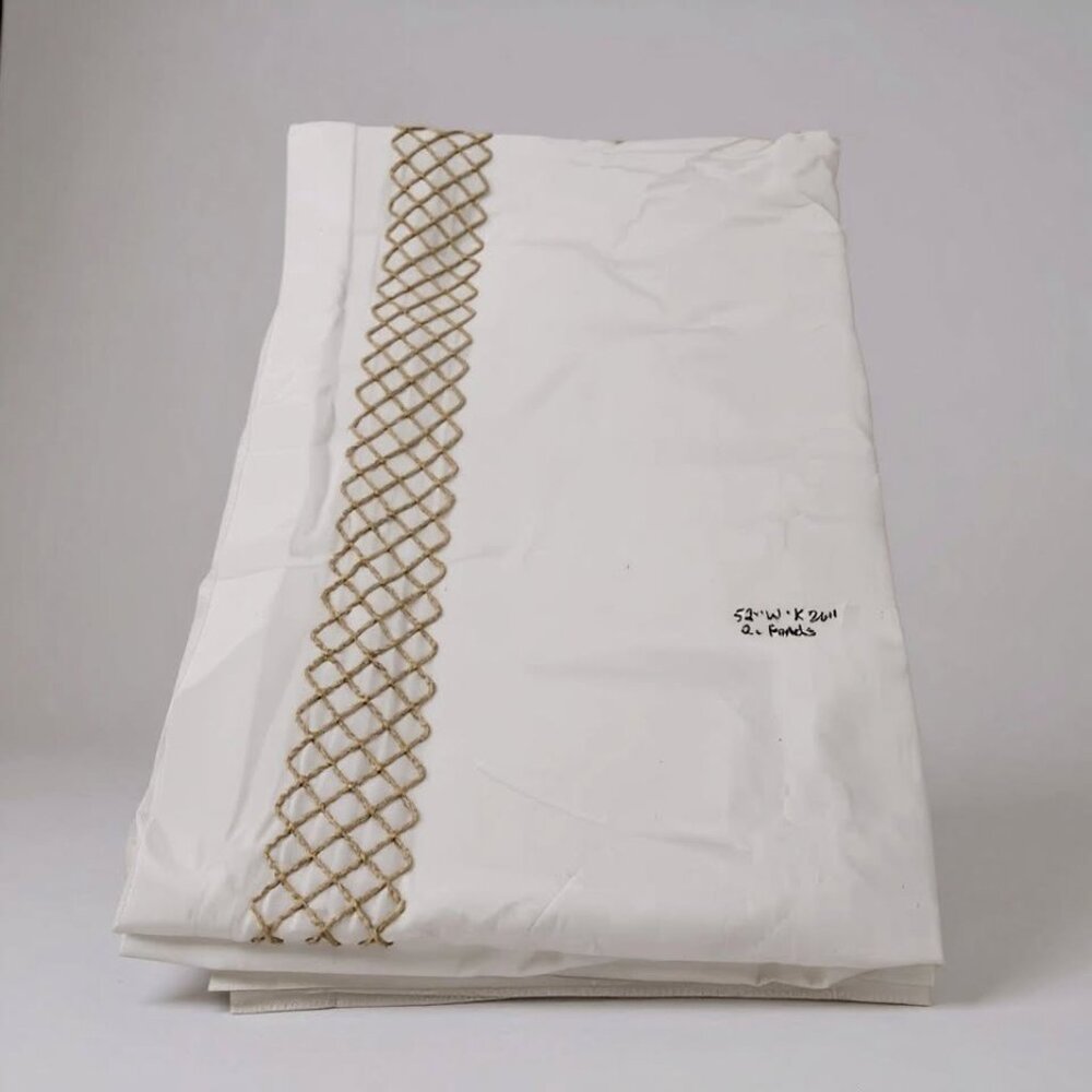 Croscill Vintage White 52W x 86L 100% Cotton Back Tab Drapes with Tan Detailing